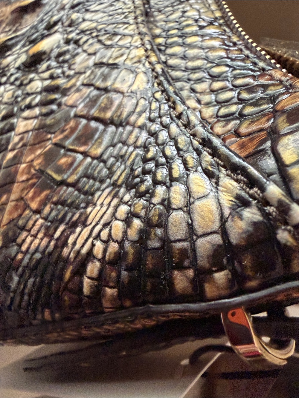 Brahmin Croc-Embossed Shoulder Bag in Brown and Black - Picture 15 of 16